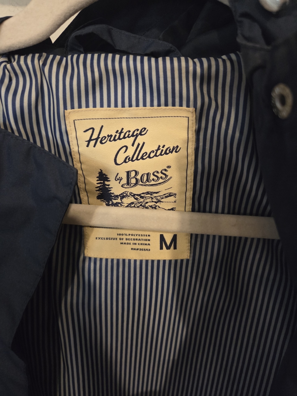 Bass Navy Hooded Raincoat with Striped Lining - Picture 2 of 3